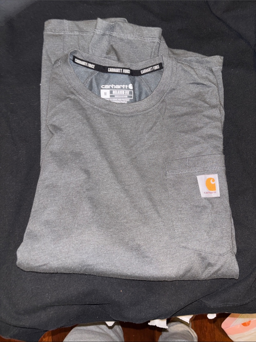 Carhartt Men’s Gray Pocket Tee with Orange Logo
